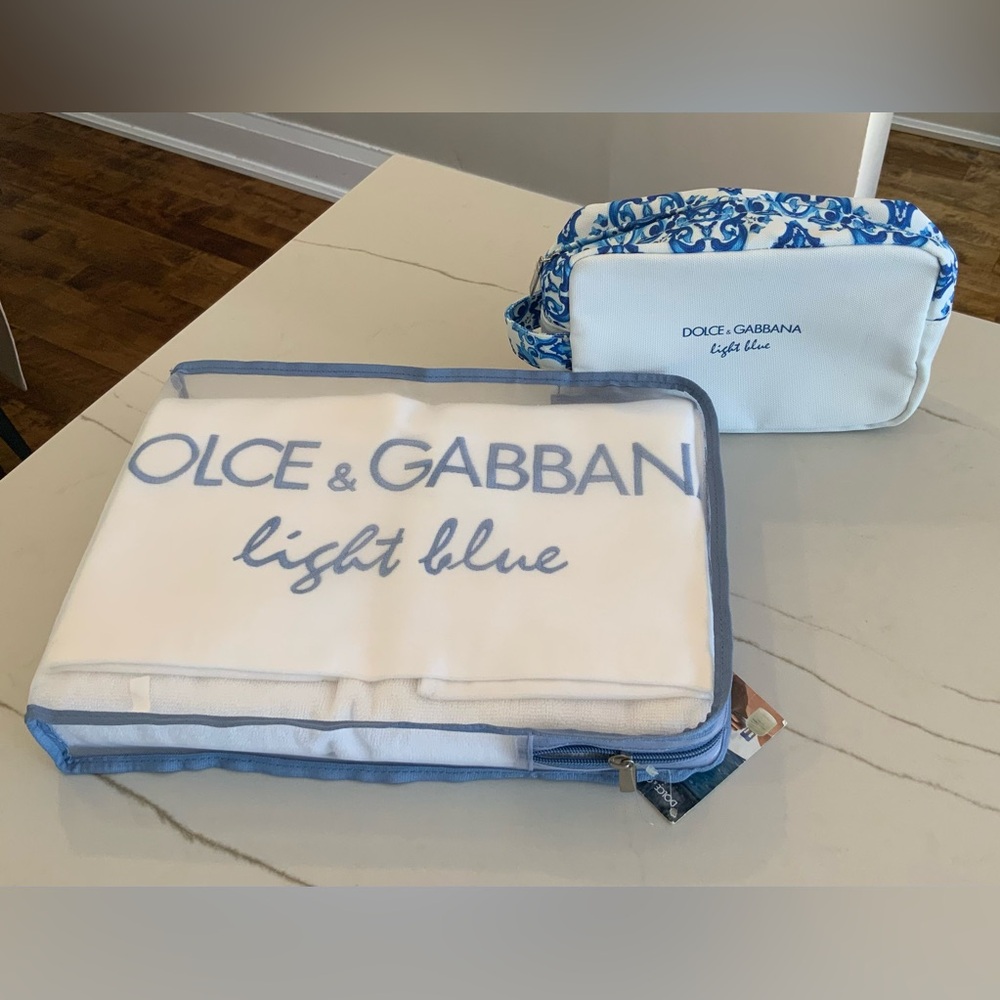 DOLCE & GABBANA ‘Light Blue’ White Towel & Toiletry/Cosmetic Bag